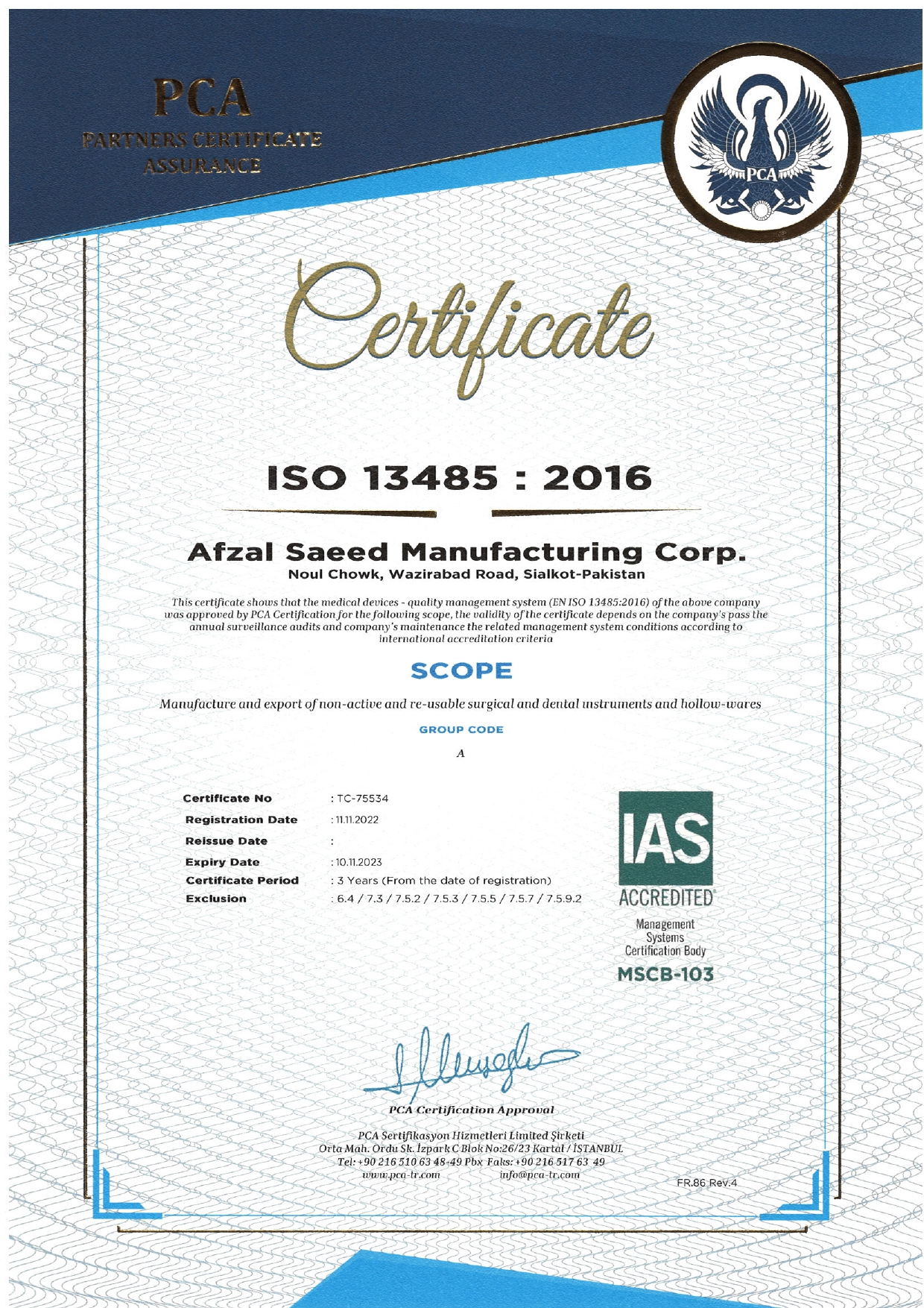 ISO-13485 Certificate